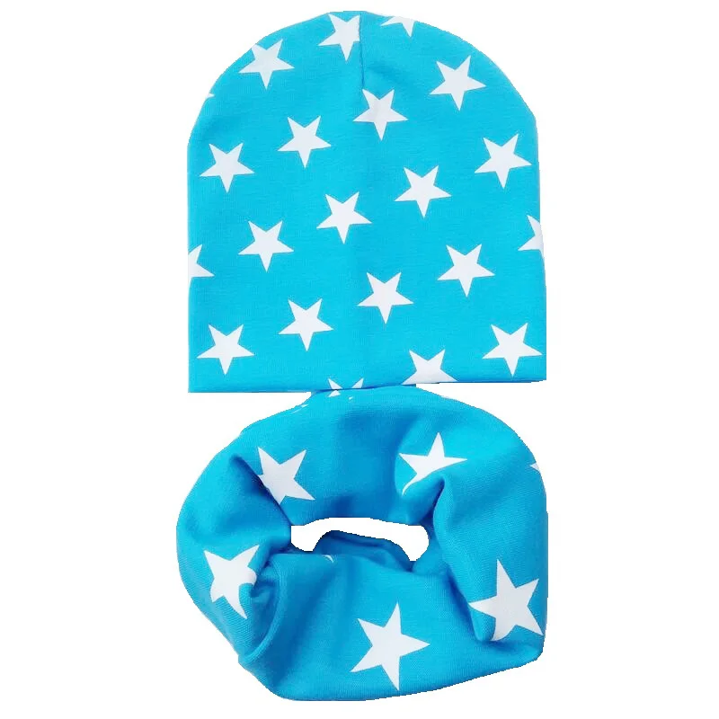 lake blue stars hat scarf