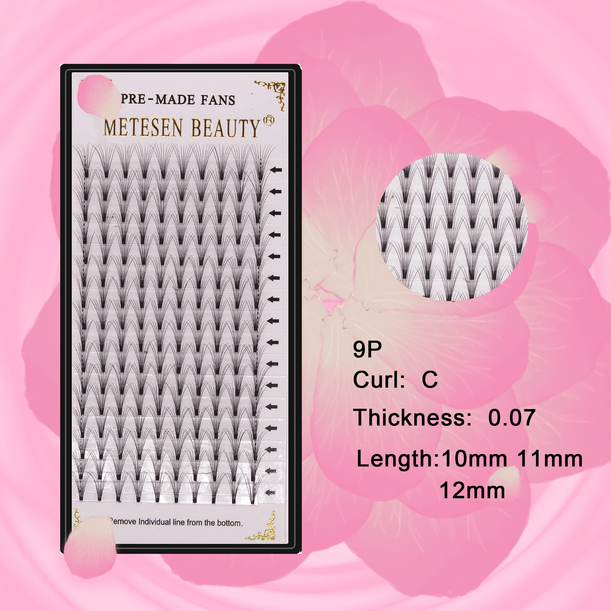 

METESEN BEAUTY premade volume fans 16rows russian eyelash extensions hand made black 9D C curl new make up eyelashes