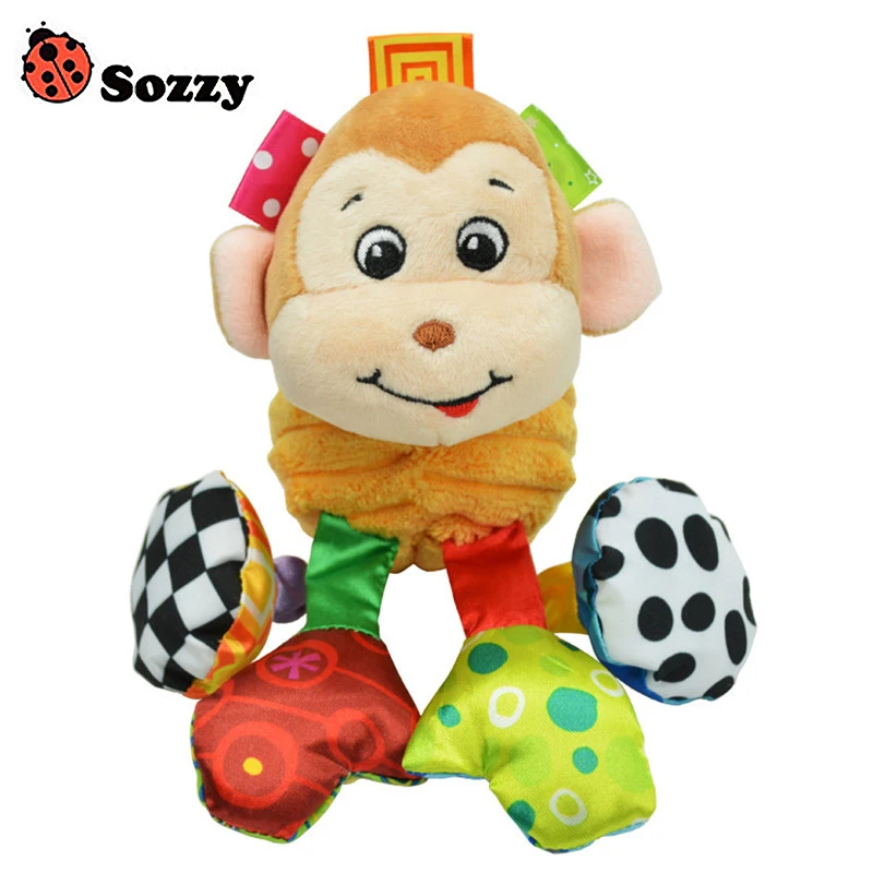 Sozzy Baby Vibrated Plush Animal Monkey Toy Rattle 15cm Crinkle Sound Soft Stuffed Multicolor