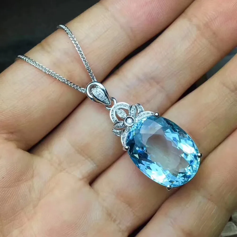  Bleu naturel 12*16mm topaze gem pendentif naturel pierre gemme pendentif collier 925 en argent ster
