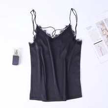 Lace Silk Cami Top Tank Ladies Summer Tops Solid Color Spaghetti Strap Camisole Tops