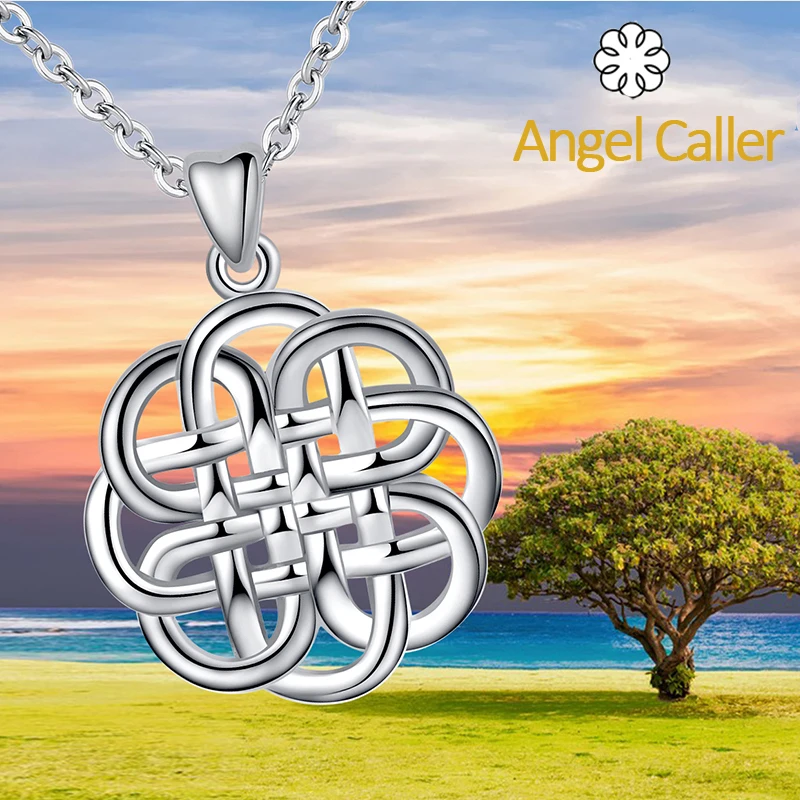 

Angel Caller 925 Sterling Silver Female Celtics Knot Pendant Necklaces Flower Necklace Birthday Day Gift girl Neck Chain CYD139