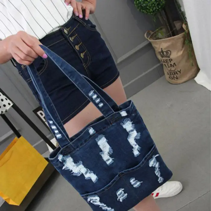 Женская холщовая джинсовая сумка Большой Вместимости Сумка для шопинга Студенческая сумка на одно плечо-OPK