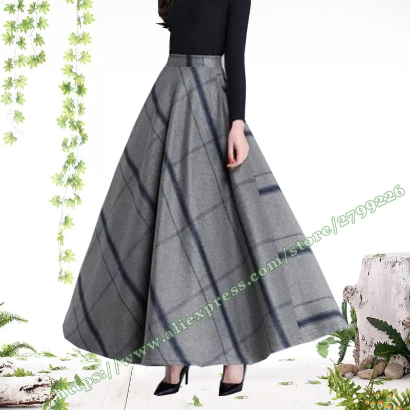

2017 New Fashion Casual Large lattice High waist Woolen female Long Skirt / Plus Size XXXXXL 6XL 5XL vintage Maxi Skirts Womens