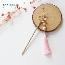 Новинка года, модная одежда для волос для девочек, ювелирная винтажная шпилька для волос, заколка для волос, художественная розовая вишня, фарфор, жемчуг, бахрома, женская бижутерия