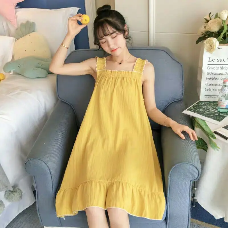 

Pajamas Women's Summer Cotton Sexy Sling Nightdress Thin Summer Korean Cute Student Princess Wind Dress Loose
