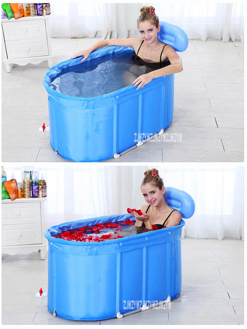 YR001 Cotton-Padded Folding Bath Barrel Stainless Steel Bracket Adult Children Bathtub Bath Bucket With Cover 115*68*12cm