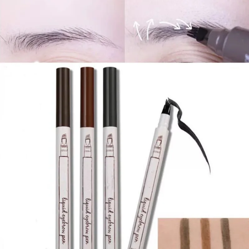 

4 Head Tattoo Eyebrow Pencil Waterproof Fork Tip Eyebrow Pen Fine Sketch Eyebrow Enhancer Dye Tint Pen