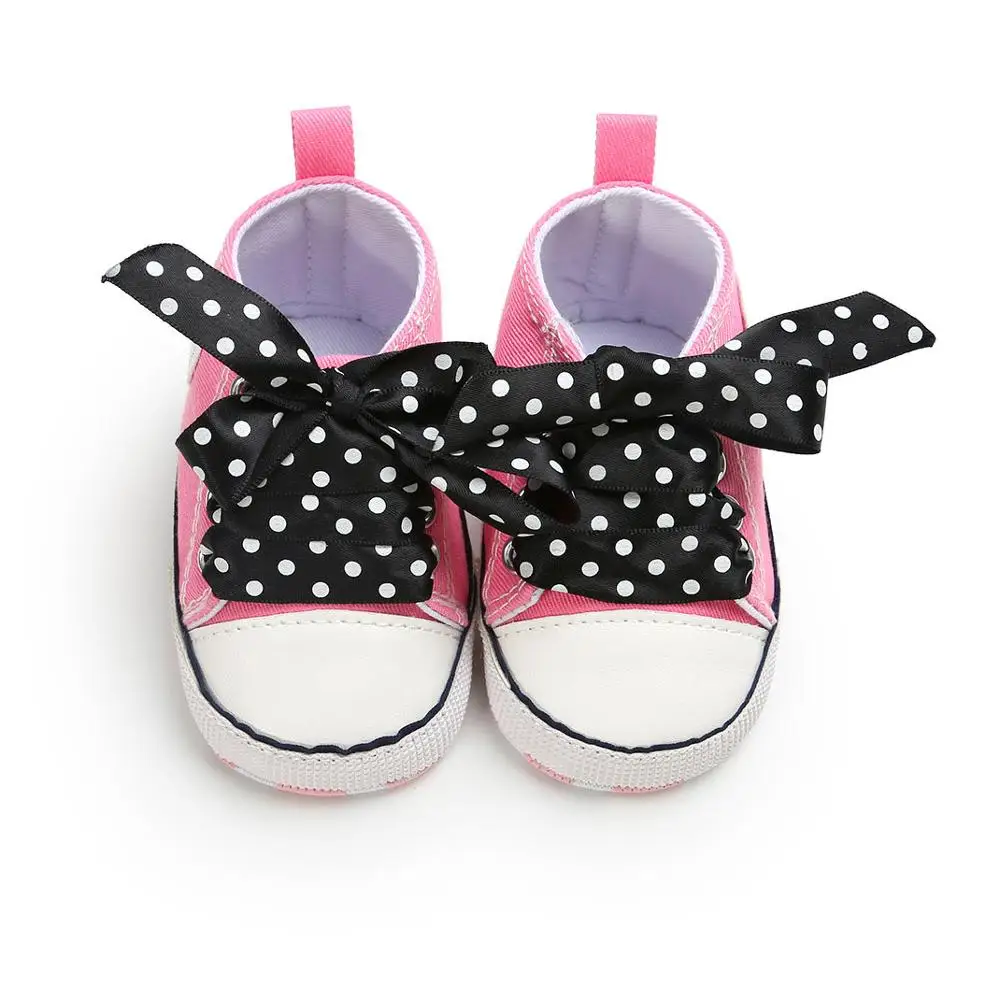 25 цветов; обувь для новорожденных; коллекция года; сезон лето; обувь для малышей; парусиновые на мягкой подошве; нескользящая обувь для мальчиков и девочек - Цвет: Pink Black Polka Dot