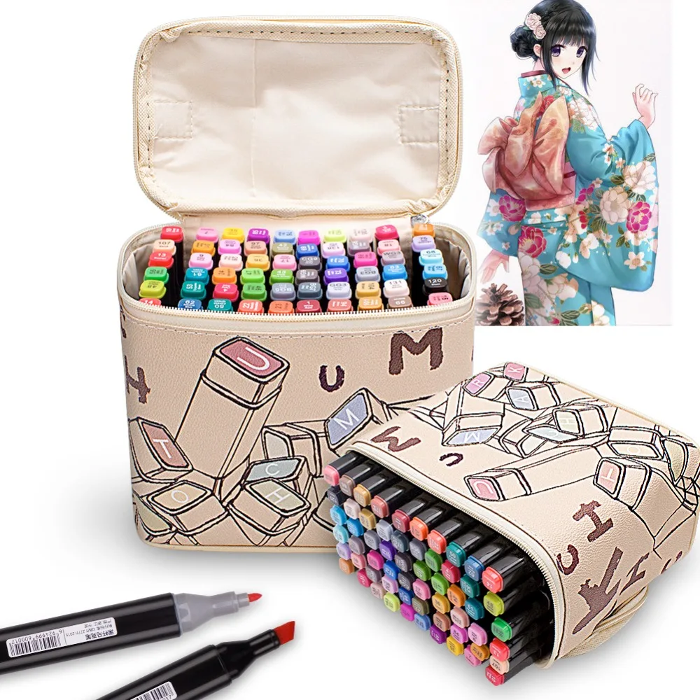 

Base alcohol sketch 60 Colors Marker Set Manga Pens Set Double Tip Graffiti Pens for Student Art Artist Design School Drawiing