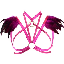 Для женщин перо средства ухода за кожей бюстгальтер с ремнями в готическом стиле сексуальное женское бельё в стиле "рейв" эластичный бандаж подтяжки Хэллоуин Пожиратель богов» в стиле панк ремень в готическом стиле с подвязками