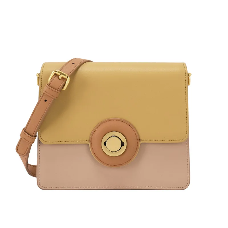 

Niche Design Round Hasp Patchwork Scarves Ribbon Small Flap Bag Leather Messenger Bag for Women