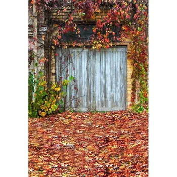 

Customize washable wrinkle free Fall leaves wooden door photography backdrops for kids photo studio portrait backgrounds F-1561