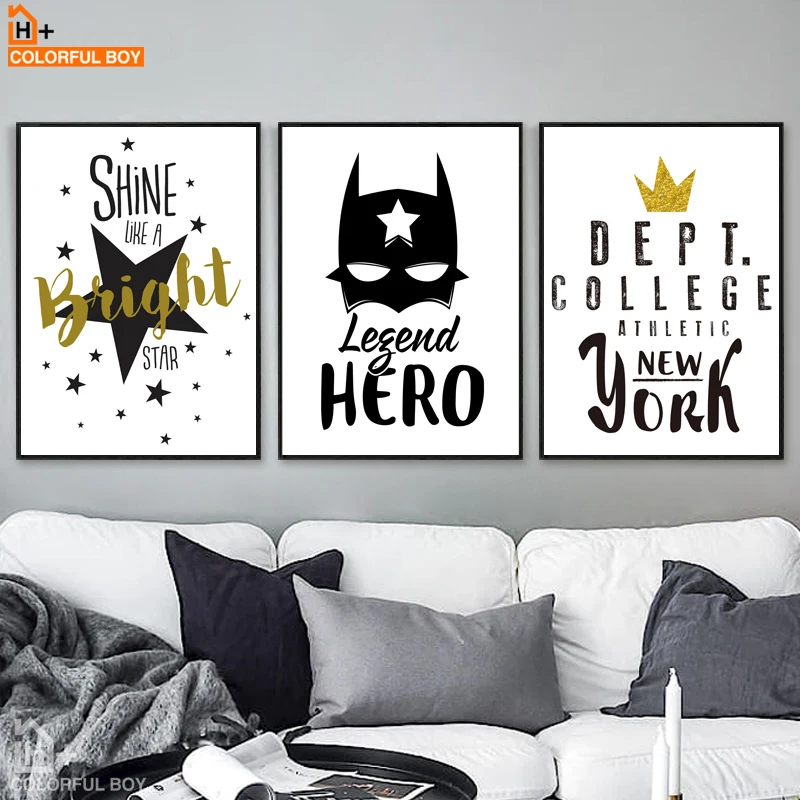 Us 305 36 Offcolorfulboy Batman Pahlawan Kutipan Dinding Seni Lukisan Kanvas Hitam Putih Poster Dan Cetakan Kartun Anak Dinding Gambar Untuk Ruang
