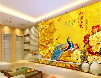 

Custom photo 3d room wallpaper Non-woven mural Golden peacock peony decoration painting 3d wall murals wallpaper for walls 3 d