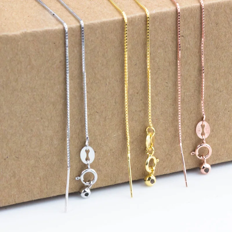 

18 inch 925 Sterling Silver Box Link Chains For Pendant Fancy Necklace Chains With Silicone Antiskid DIY Jewelry Making Findings