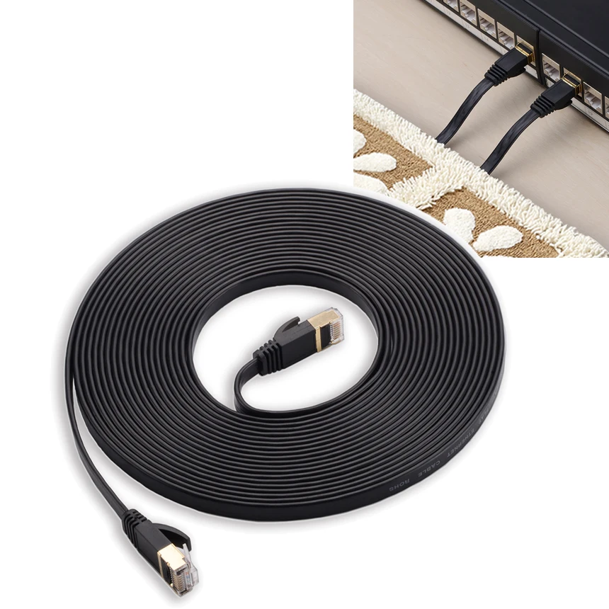 3/6. 5/10/15 футов Черный Белый Кот 7 Cat7 Плоский Ethernet кабель патч RJ45 экранированный (SSTP)