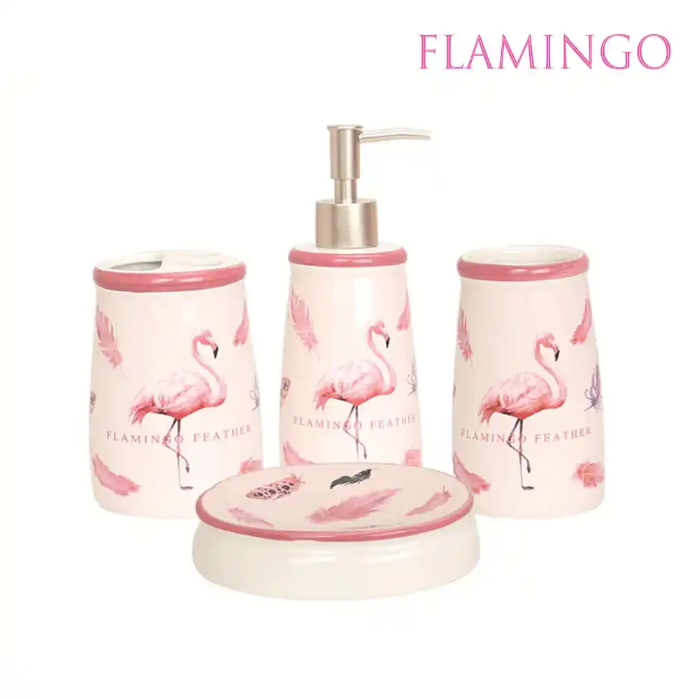 4pcs Luxury Flamingo Porcelain Bathroom Set Rose Home Decor Toothbrush Holder Soap Dispenser Storage Tray Toilet Accessories Bathroom Accessories Sets Aliexpress