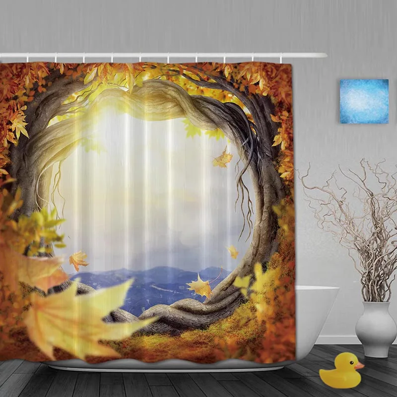 Mountain Scene Bathroom Shower Curtains Maple Tree Shower Curtain