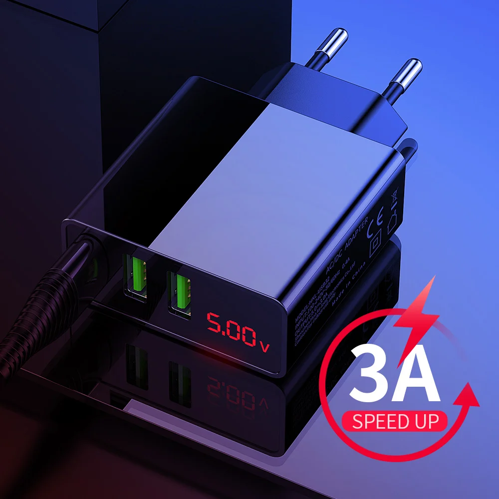 Mobile Phone Charger LED Display 3 USB Charger for iPhone Samsung Xiaomi EU Travel Wall Charger for Phone Charging Usb Adapter Mobile Phone Charger LED Display 3 USB Charger for iPhone Samsung Xiaomi EU Travel Wall Charger for Phone Charging Usb Adapter