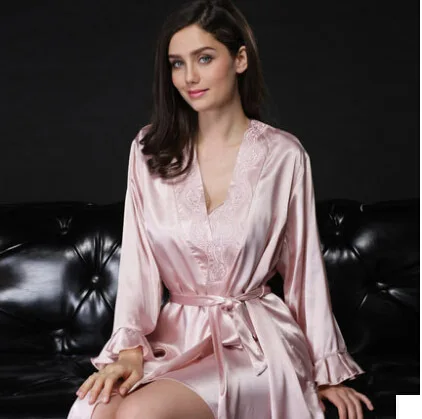 Pink Nightgown+Robe 2pcs Sets Pajamas 