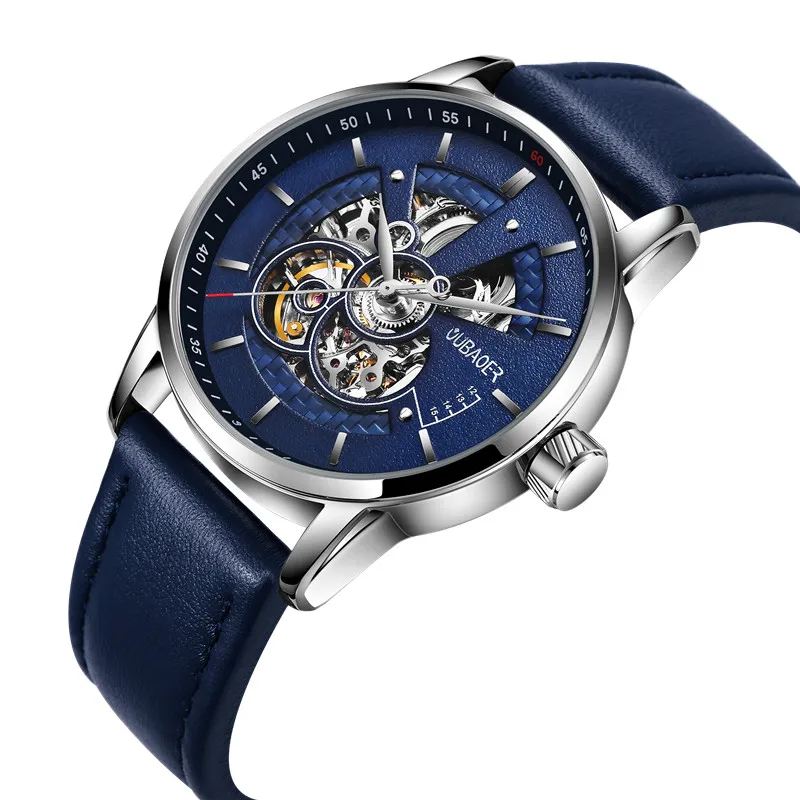 OUBAOER Mens Watches Top Brand Luxury Automatic Mechanical Watch Men Leather Business Waterproof Sport Watches Relogio Masculino