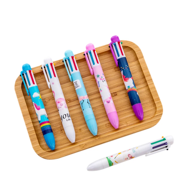 

30pcs/lot Cartoon Pattern Ballpoint 6 Color Pen Press Pen Multi-colored Mark For School And Office Stationery