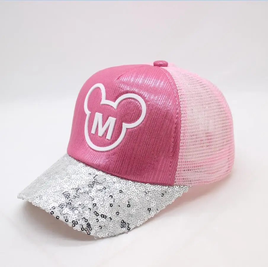 Children Hip Hop Baseball Cap Summer Baby Girls Sequins M letters Sun Hat Boys Girls Snapback Mesh Caps Leisure Student Ha - Цвет: rose red
