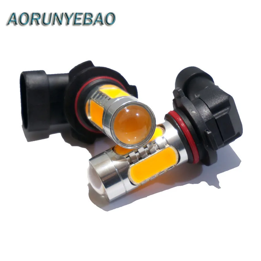 Aorunyebao 2 шт. Авто 9006 HB4 9005 HB3 H7 H1 H11 7,5 W COB светодиодный с объективом токарная обработка туман светильник тормозные лампы белого и желтого цвета 12V