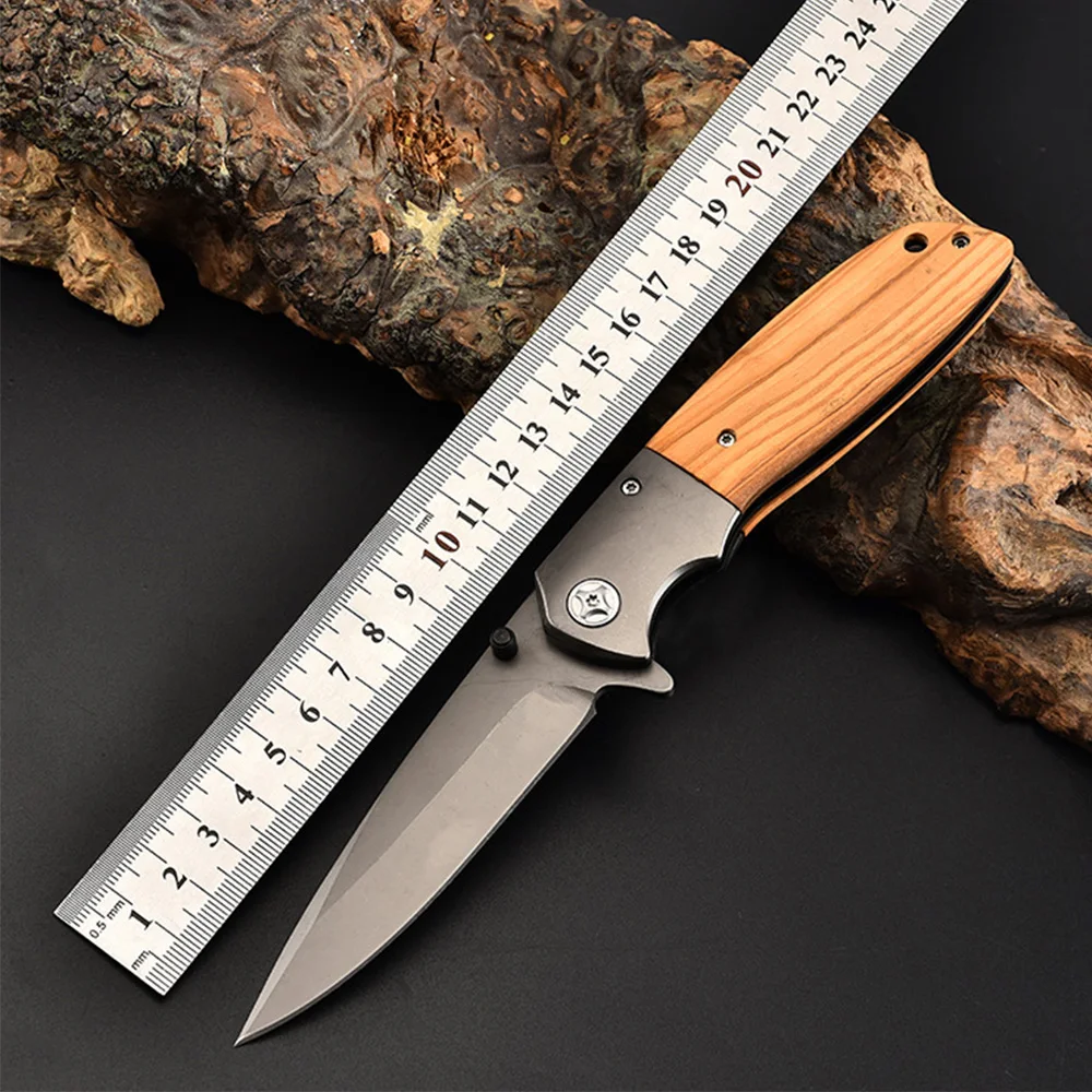 

PDR Folding Knife Tactical Knife 57RHC Hardness Stainless Steel Blade Wood Handle Knife for Camping Outdoor Traveling