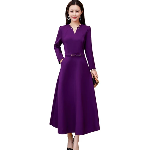 

Office Lady Korean Dress For Women Vestidos De Fiesta De Noche Purple Dress Sashes Ladies Dresses Robe Femme Vestido De Festa