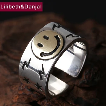 

925 Sterling Silver Silver Men Women Jewelry Vintage Smile face Engagement adjustable Ring Christmas gift Fine Jewelry R38