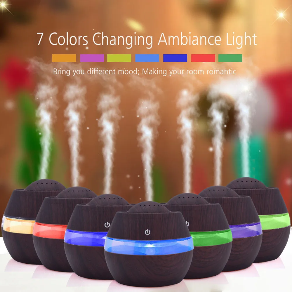 

300ml Aroma Essential Oil Diffuser Ultrasonic Air Humidifier with Wood Grain 7 Color Changing LED Lights electric