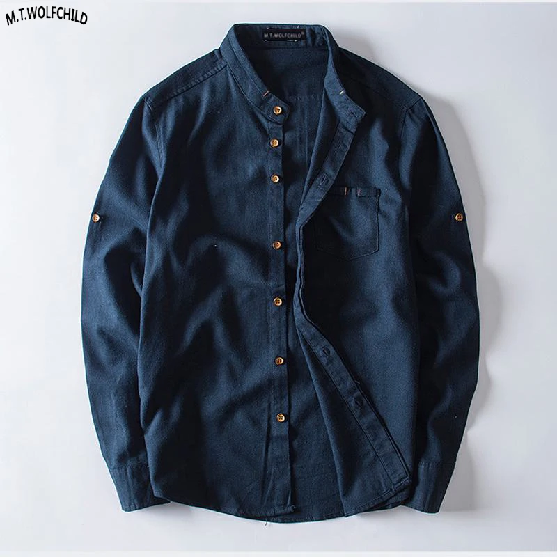

Fashion Chinese style 2018 New mens long sleeve linen cotton shirts casual mens stand-collar linen shirts mens slim tops M-5XL