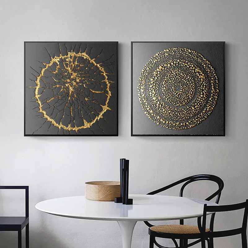

Nordic Abstract Color Block Line Hallway Pictures Vintage Gold Round Canvas Painting Hotel Wall Decor Picture Art Print Posters
