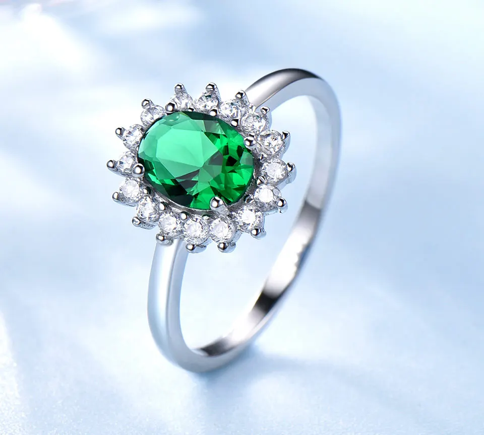 UMCHO принцесса кольцо в стиле Дианы 925 пробы серебряные ювелирные изделия создан нано изумруд кольца Лучший Подарок на годовщину для женщин ювелирные изделия