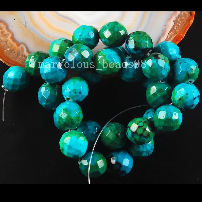 Free Shipping Beautiful Jewelry 12mm Green Faceted Azurite Round Women