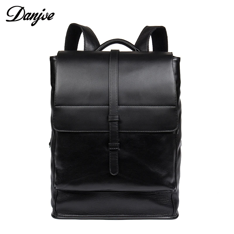 

DANJUE Genuine Leather Backpacks For Teenager Fashion Men School Bag Black 14" Laptop Backpack Preppy Style Travel Anti Thief