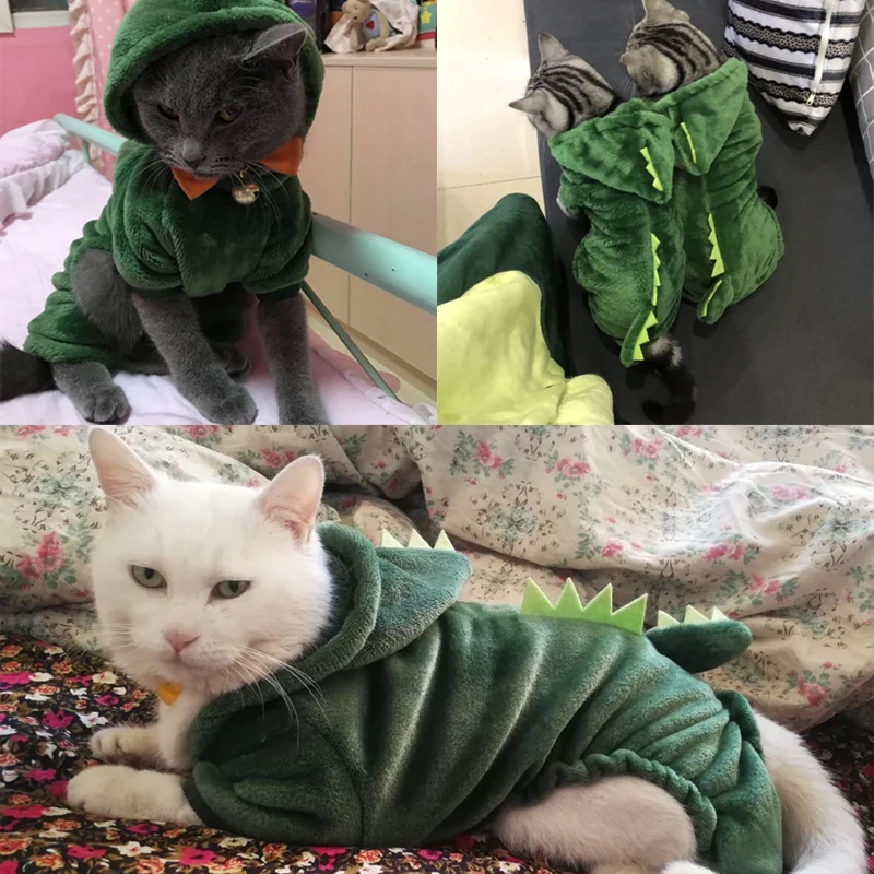 Зимняя одежда для кошек дизайн динозавра одежда для домашних животных для маленьких кошек Забавный костюм с капюшоном любимцы котята теплое пальто поставки XS-XXL