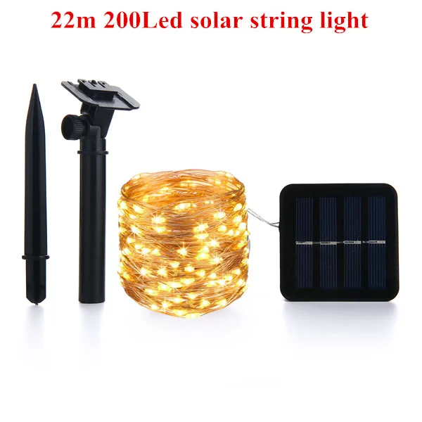 22m solar light Светодиодный светильник на солнечной батарее для улицы, гирлянды, 100/200 светодиодный, s, сказочный, праздничный, для рождественской вечеринки, гирлянда, солнечный, для сада, водонепроницаемый, 10 м - Испускаемый цвет: 22m solar light