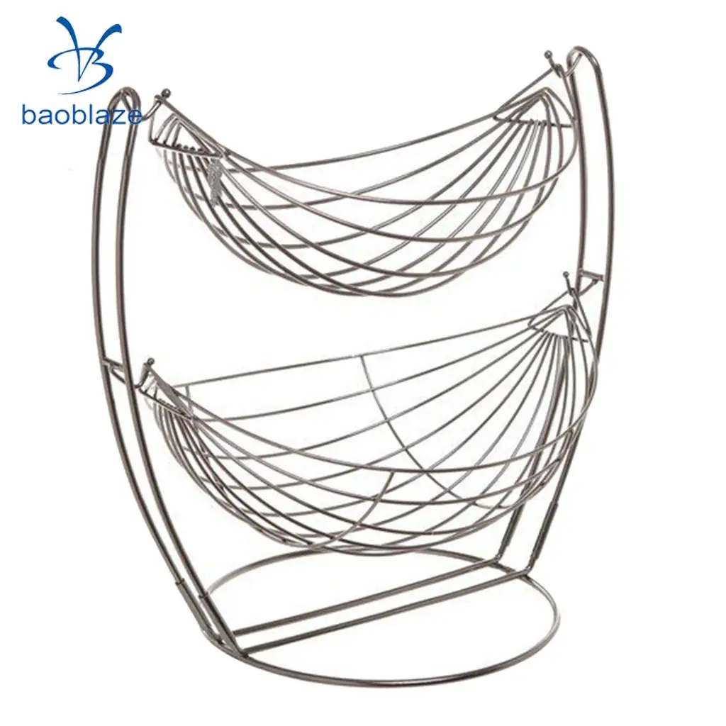 2 Tier Fruit Basket Durable Metal Fresh Fruit Baskets Oranges Storage Bowl