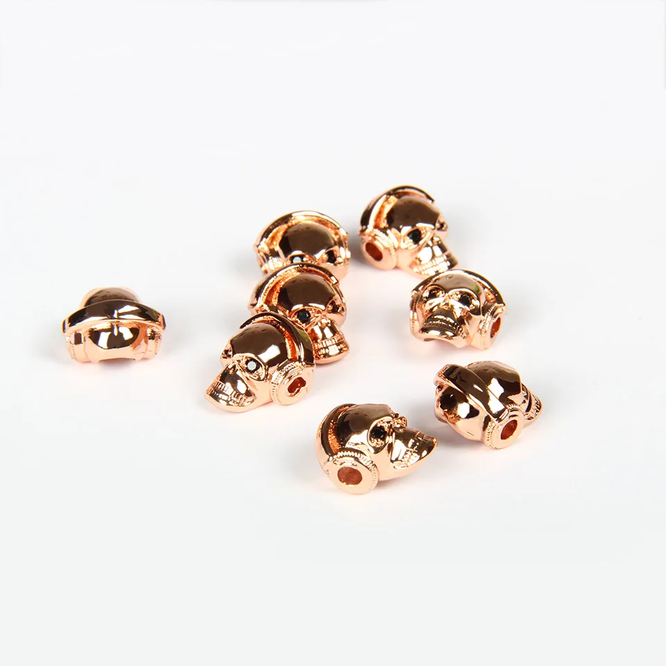 Ailatu 10 штук, чтобы наслаждаться голосовым брендом Музыка Череп медные бусины черный глаз CZ для DIY модный браслет или ожерелье ювелирные изделия - Цвет: Rose Gold
