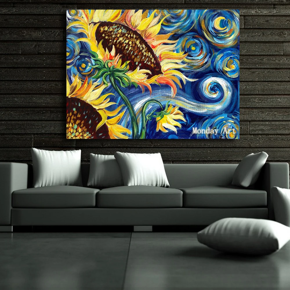 Modern Flowers Painting Still Life Sunflowers Van Gogh Style Wall Pictures For Living Room Home Decor Printed