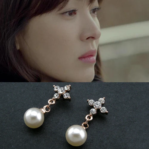 

winter pearl pendant cross drop earring for women 086917