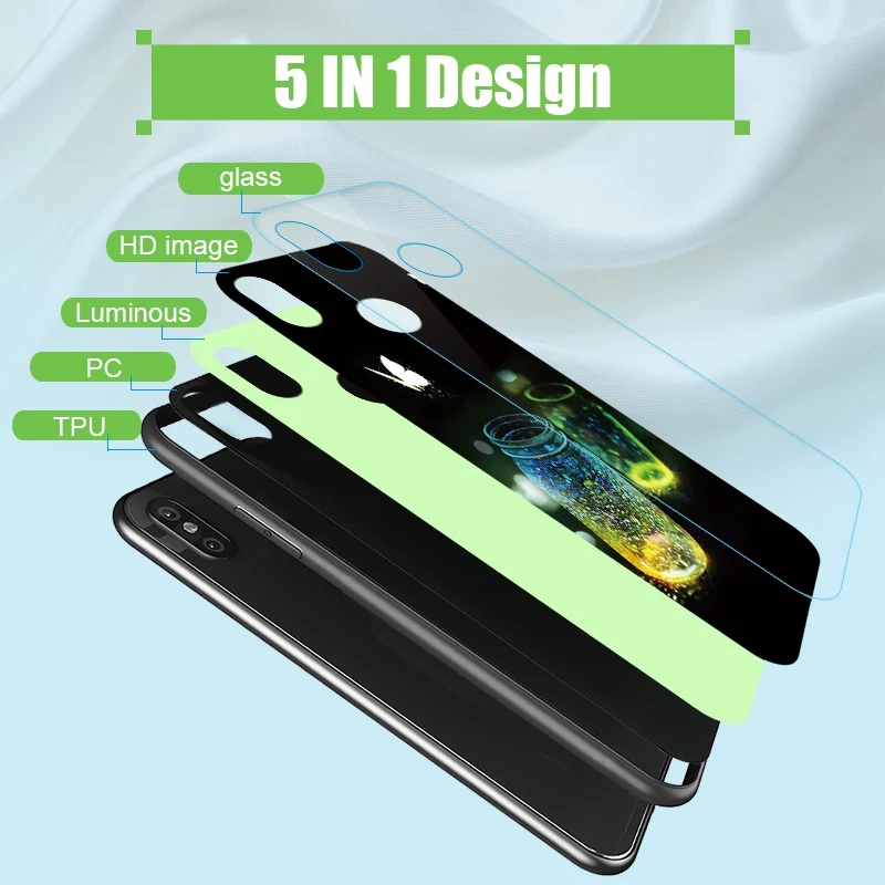 Luminous Glass Phone Case For Xiaomi Redmi Note 5 6 Pro 4X 6A Luxury Back Cover Case For Xiaomi Redmi 5 Plus Mi A1 A2 Lite