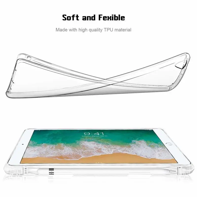 Гибкий чехол с держателем для карандашей iPad Air 1/2 Pro 9 7 прозрачный мягкий кремний
