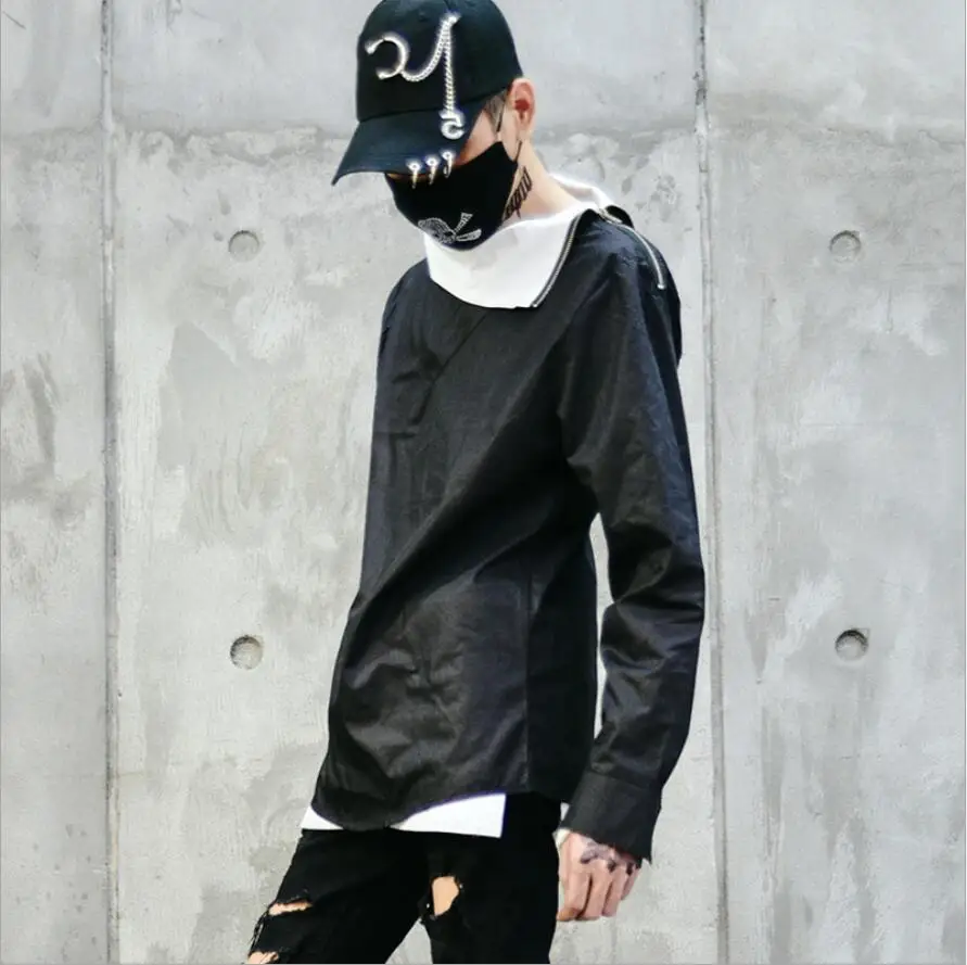 

2018 New Autumn Mens Tidal Brand personality long sleeve T-shirt coat Comfortable loose casual T-shirt coat GD hip-hop Costumes