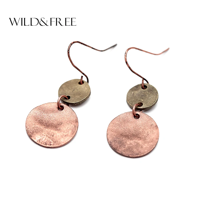 

Women Europe Zinc Alloy Drop Earrings Vintage Antique Silver Copper Double Round Pendant Dangle Earrings Jewelry for Party Gift