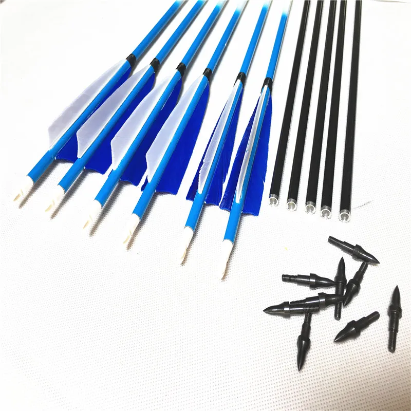 

6PK/12PK 32'' Handmade Carbon Arrows with Real Feather Carbon Arrows with Changeable arrowhead for Hunting& Archery Shooting