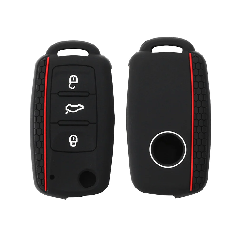 

New Coming 1 Pcs Black 3 Button Silicone Remote Key Case Fob Shell Cover For SKODA Car Accessories High Quality